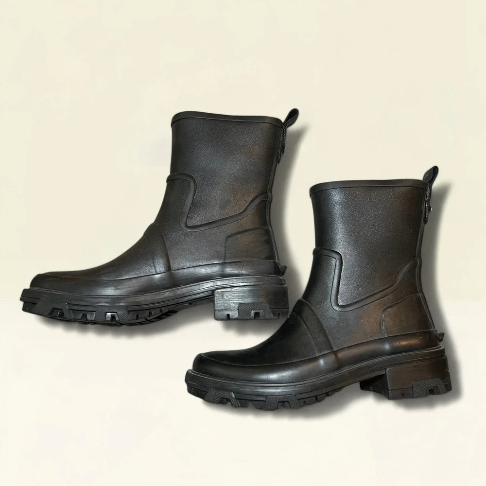 Rag &‎ Bone SHILOH Rain Boots 38 Women's Waterproof Rubber Moto Boots Black Sole